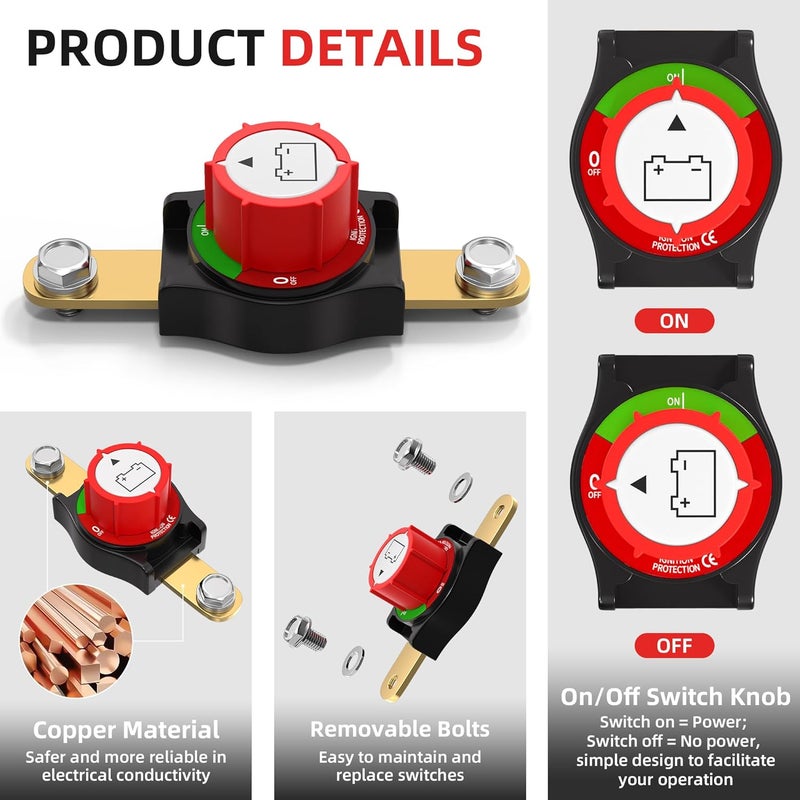 Joinfworld Side Post Battery Disconnect Switch 12V-48V 275A Waterproof Marine Battery Cut Off Switch 12 Volt for Car RV Boat ATV UTV Vehicles - Image 4